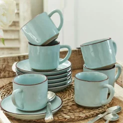 LOBERON Tasse mit Untertasse 6er Set Biarré türkis Clearance