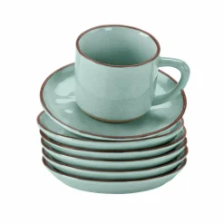 LOBERON Tasse mit Untertasse 6er Set Biarré türkis Clearance