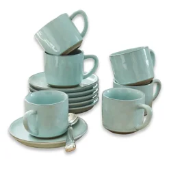 LOBERON Tasse mit Untertasse 6er Set Biarré türkis Clearance