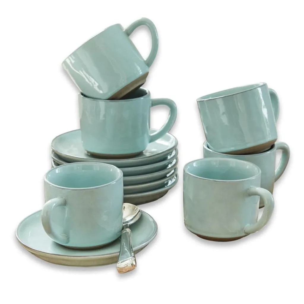 LOBERON Tasse mit Untertasse 6er Set Biarré türkis Clearance