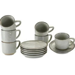 LOBERON Tasse mit Untertasse 6er Set Biarré grau Outlet