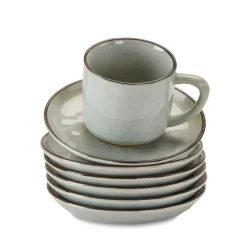 LOBERON Tasse mit Untertasse 6er Set Biarré grau Outlet