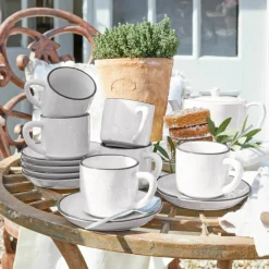 LOBERON Tasse mit Untertasse 6er Set Biarré weiß Clearance