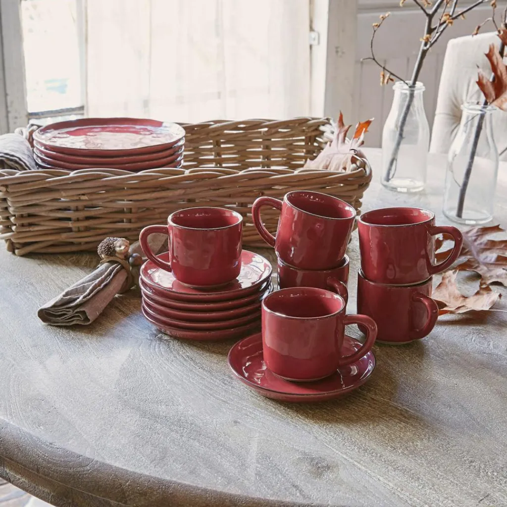 LOBERON Tasse mit Untertasse 6er Set Biarré rot Discount