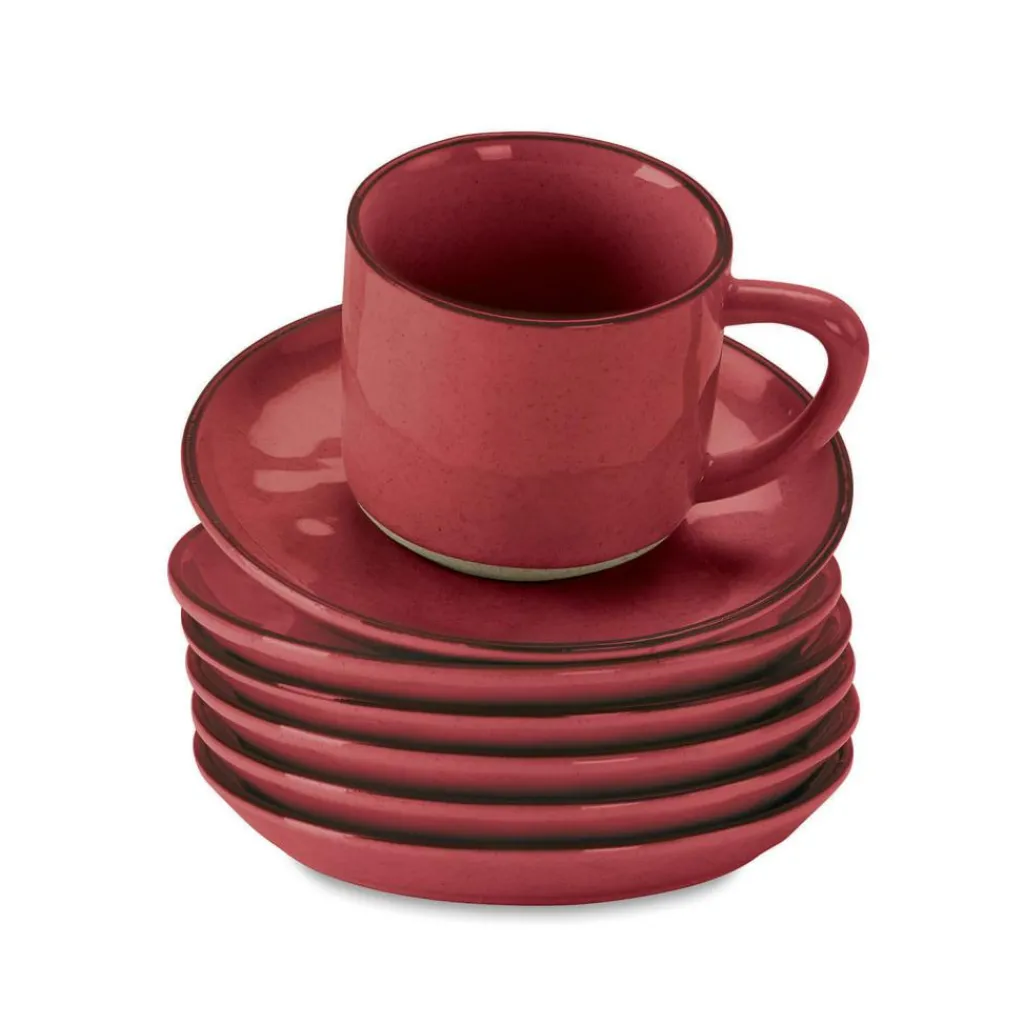 LOBERON Tasse mit Untertasse 6er Set Biarré rot Discount