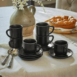 LOBERON Tasse mit Untertasse 6er Set Biarré schwarz Discount