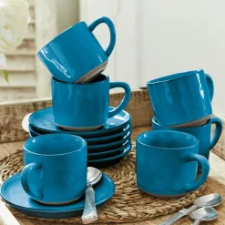 LOBERON Tasse mit Untertasse 6er Set Biarré blau Discount