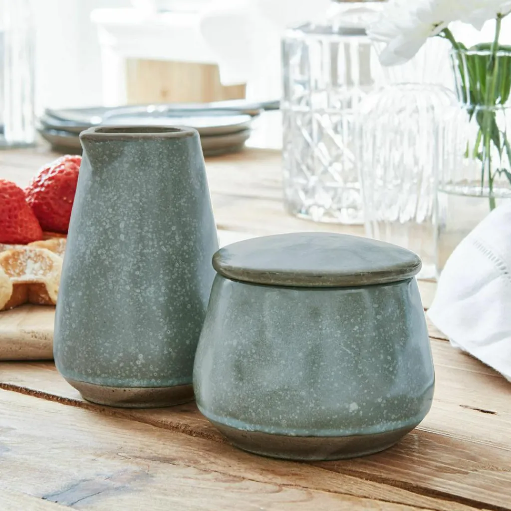 LOBERON Zuckerdose und Milchkännchen Biarré türkis/braun Clearance